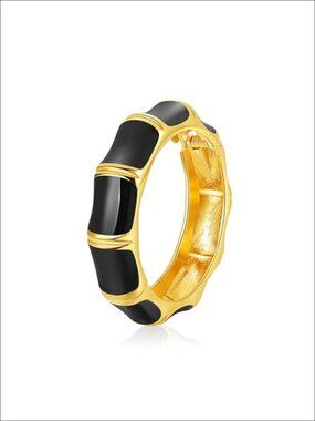 Gold Cuff Bracelet Bamboo Knot Enamel Bangle Adjustable Women's Jewelry